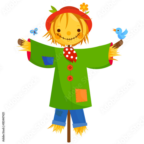 Happy colorful scarecrow. Vector illustration