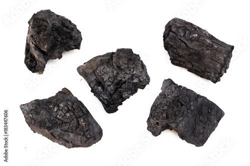 Natural wood charcoal Isolated on white, traditional charcoal