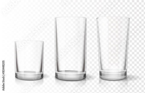 Transparent glasses goblets set, Relistic vector icon