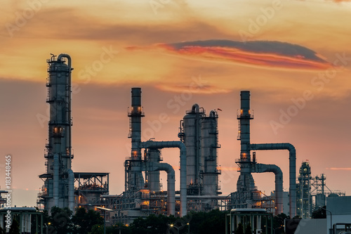 Gas turbine electrical power plant at dusk with twilight support all factory in industrial Estate
