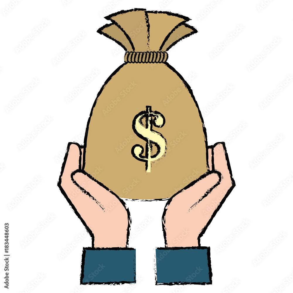 hand with money bag isolated icon vector illustration design hand with money bag isolated icon vector illustration design