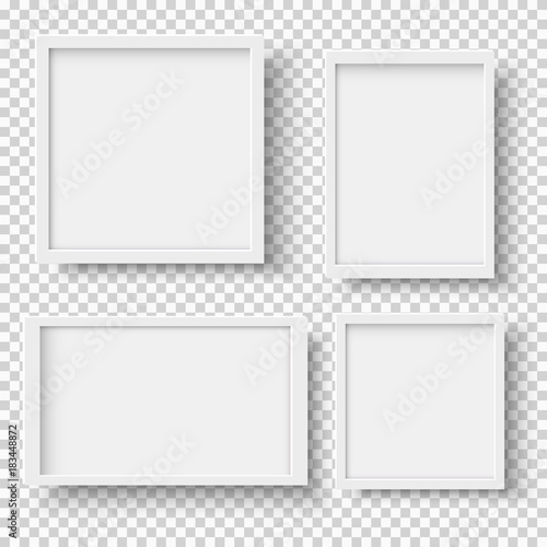 Set of realistic empty white picture frames
