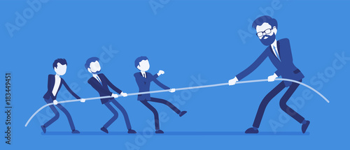 Tug of war, men vs giant