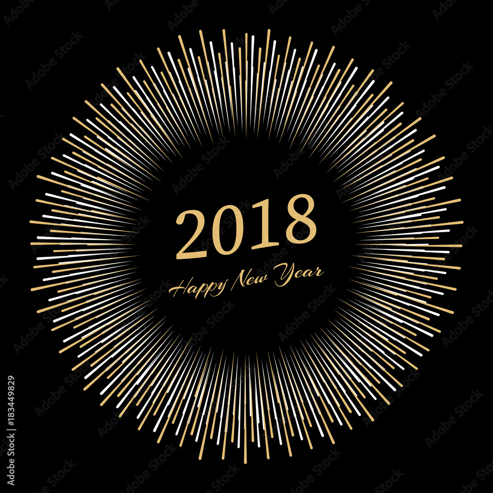 Fototapeta premium Inscription Happy New Year 2018 with firework around. New Year and Xmas Design Element Template. Vector Illustration. 