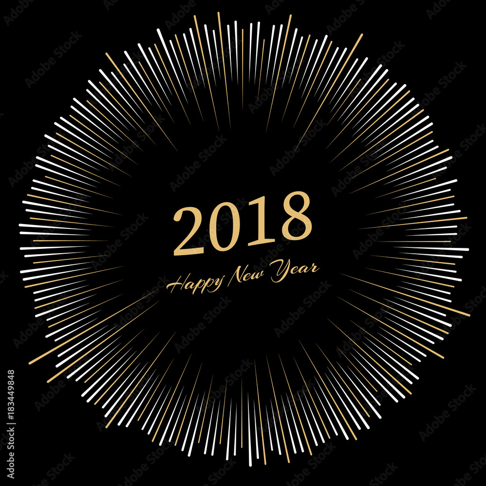 Fototapeta premium Inscription Happy New Year 2018 with firework around. New Year and Xmas Design Element Template. Vector Illustration. 