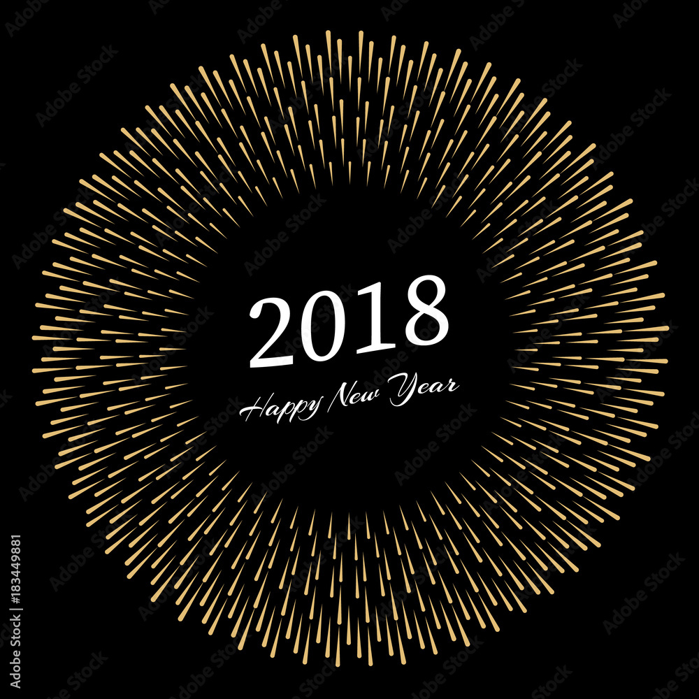Fototapeta premium Inscription Happy New Year 2018 with firework around. New Year and Xmas Design Element Template. Vector Illustration. 