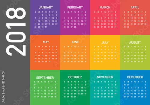 Year 2018 calendar vector design template