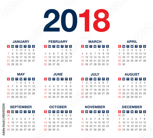 Year 2018 calendar vector design template