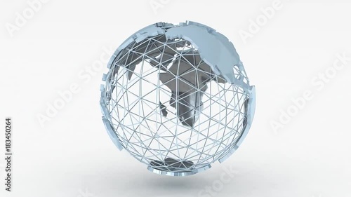 3d rendering of a metal globe. rotation 360 degrees