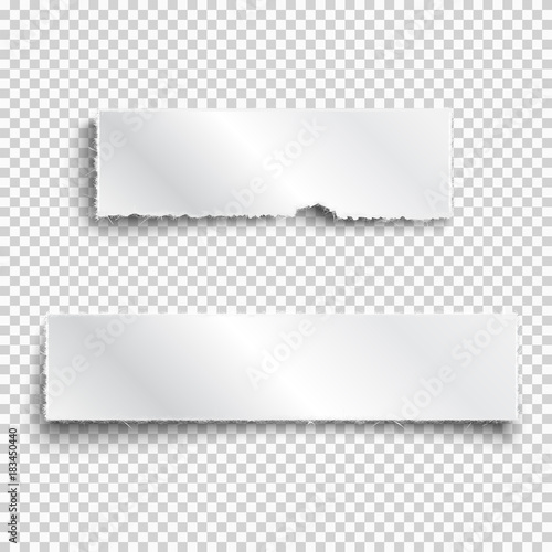 Two white realistic paper ripped pieces with shadows