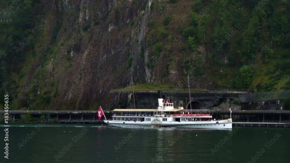Excursion steam ship cruise on lake Lucerne with Swiss Alps view in Luzern Switzerland Excursion steam ship cruise on lake Lucerne with Swiss Alps view in Luzern Switzerland