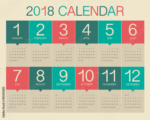Year 2018 calendar vector design template