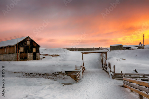 Roeros museum during colorful winter sunrise  © liramaigums