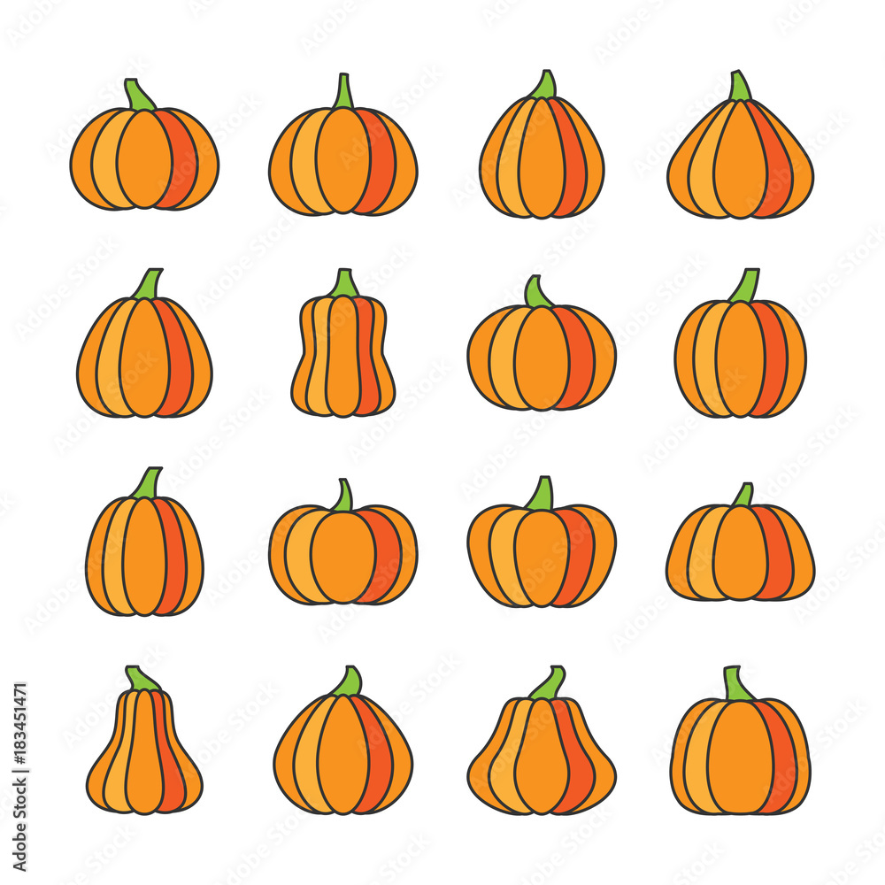 Halloween Pumpkin thin line icons Editable stroke