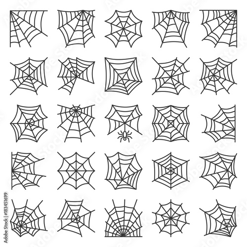Editable stroke Spider web thin line icon set