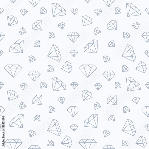 Jewelry seamless pattern, diamonds flat line illustration. Vector icons of brilliants. Fashion store white repeated background.