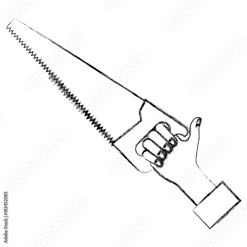 hand with handsaw tool vector illustration design