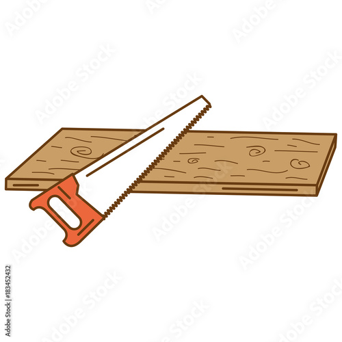 handsaw tool with wooden board vector illustration design