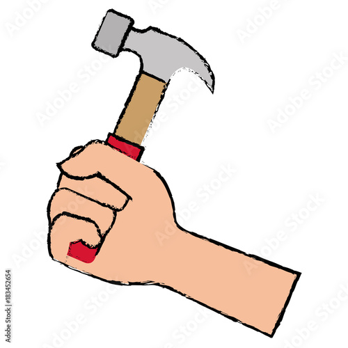 hand with hammer tool isolated icon vector illustration design