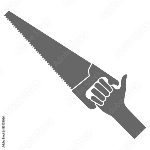 hand with handsaw tool vector illustration design