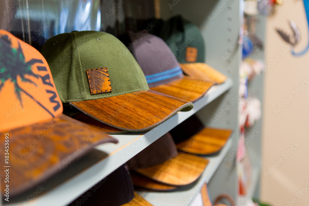 Hawaiian koa wood brimmed hats Stock 