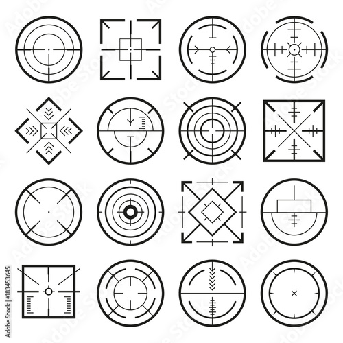 Different military targets for strategy games. Vector monochrome pictures
