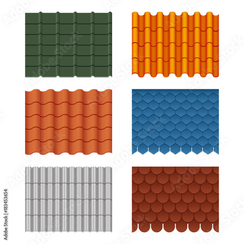 Vector seamless pattern set of roof tiles. Pictures isolate on white