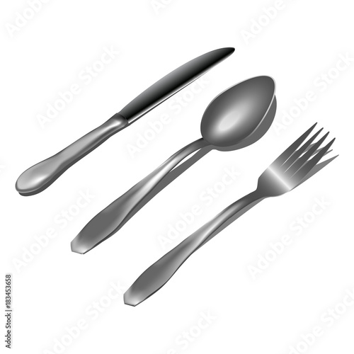 Realistic metal cutlery on white background Vector