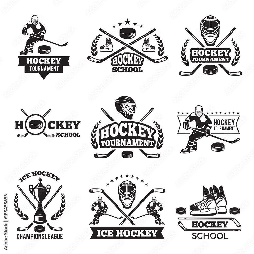 Labels and badges of winter sport. Hockey championship