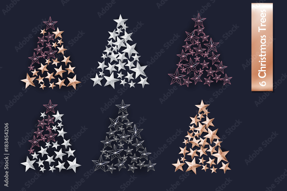 Set of Rose Gold, Gold Silver Christmas Tree of Cutout Star Set of Rose Gold, Gold Silver Christmas Tree of Cutout Star