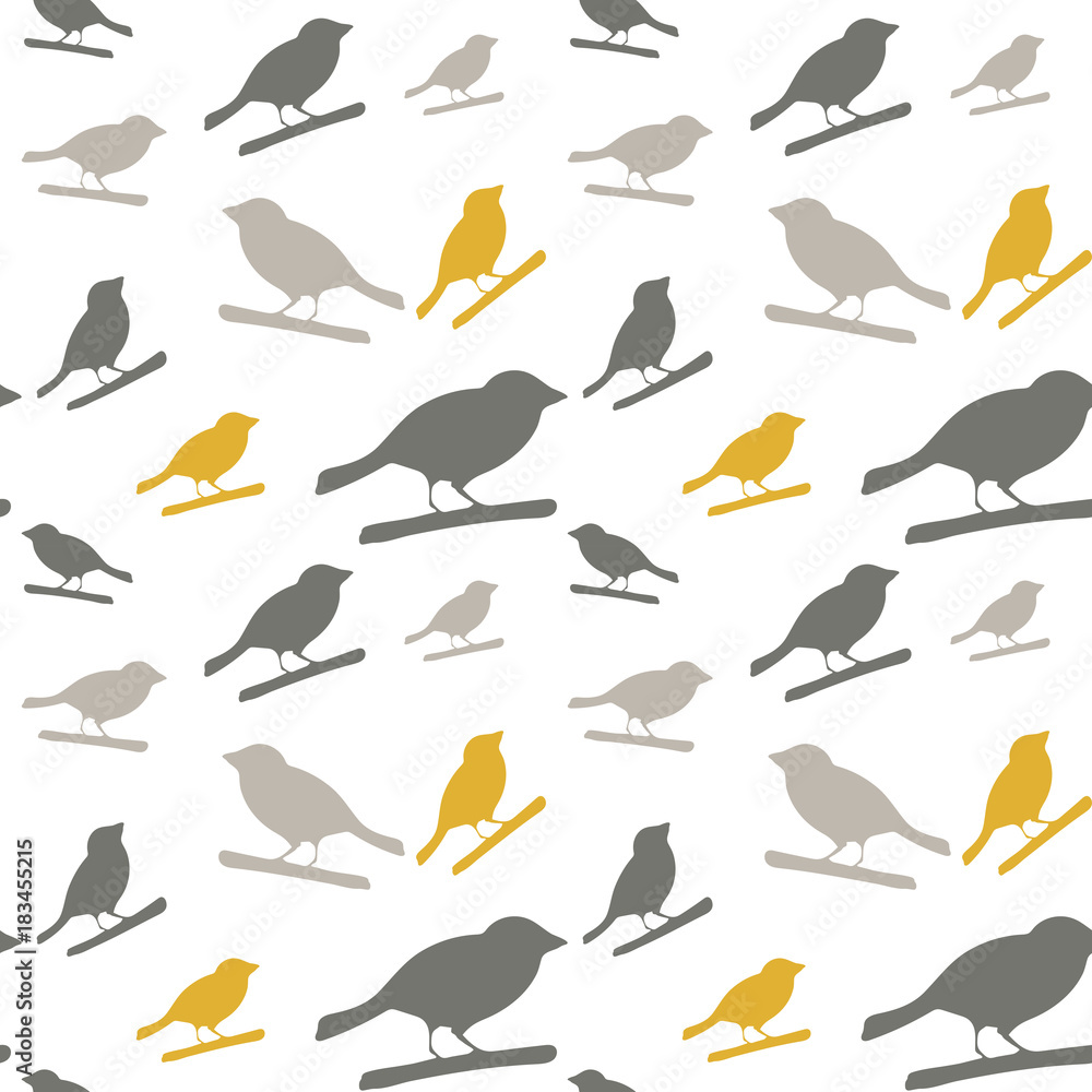 Birds pattern. Vector seamless pattern with hand drawn silhouettes of birds on a tree branch. Birds pattern. Vector seamless pattern with hand drawn silhouettes of birds on a tree branch.