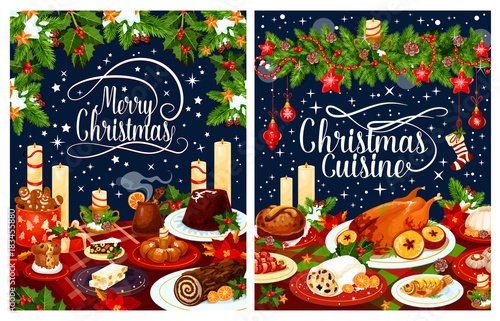 Christmas dinner poster of festive dishes on table
