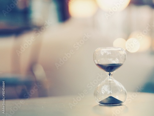 hourglass on table with copy space.