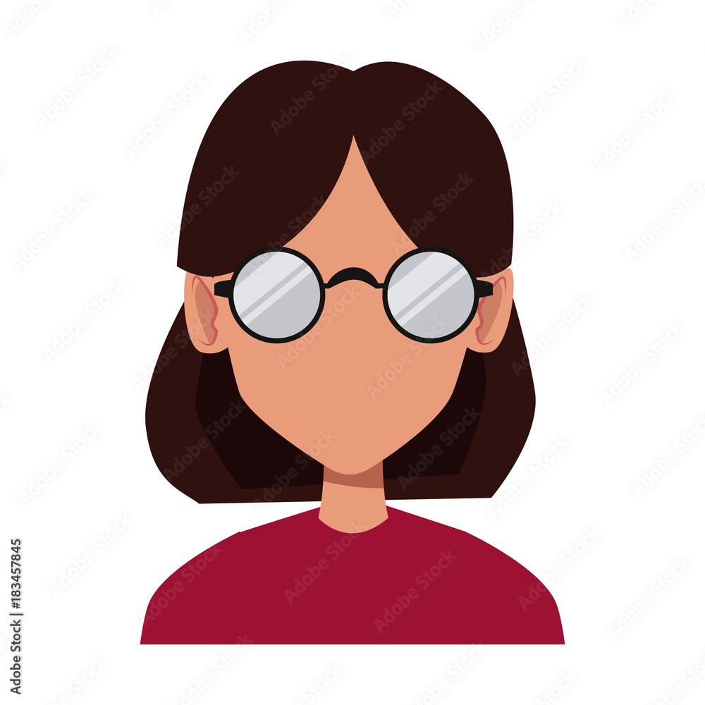 Geek girl with round frame glasses icon vector illustration graphic design Geek girl with round frame glasses icon vector illustration graphic design