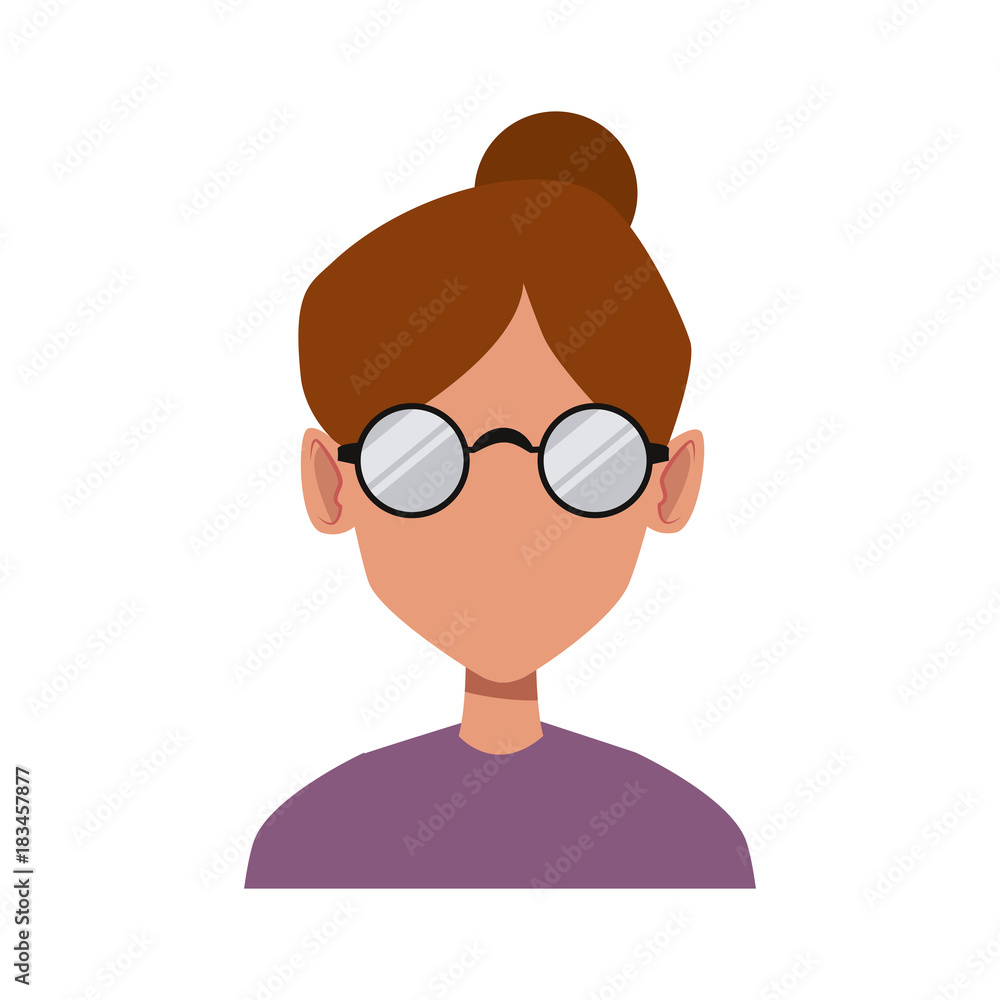 Geek girl with round frame glasses icon vector illustration graphic design Geek girl with round frame glasses icon vector illustration graphic design