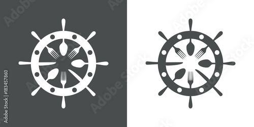 Logotipo timon con cubiertos gris y blanco