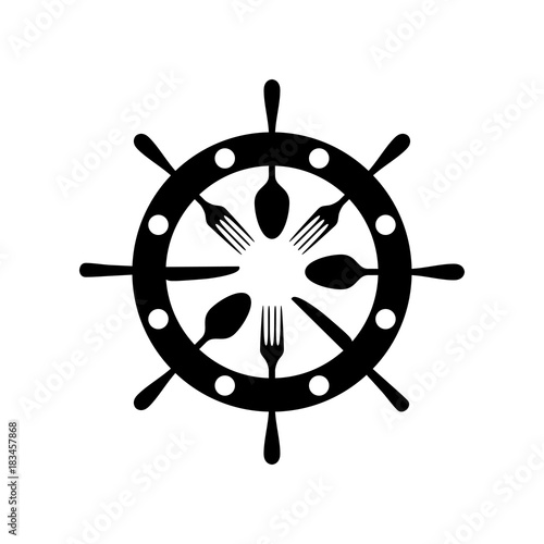 Logotipo timon con cubiertos negro en fondo blanco