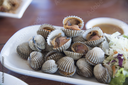 Fresh and delicious soft boiled blood cockles shell