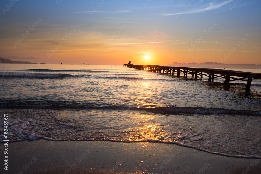 Sunset sea Footbridge Sunset sea Footbridge