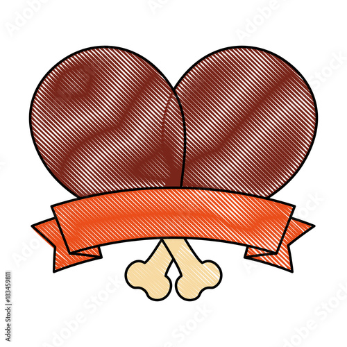 chicken thighs with ribbon vector illustration design