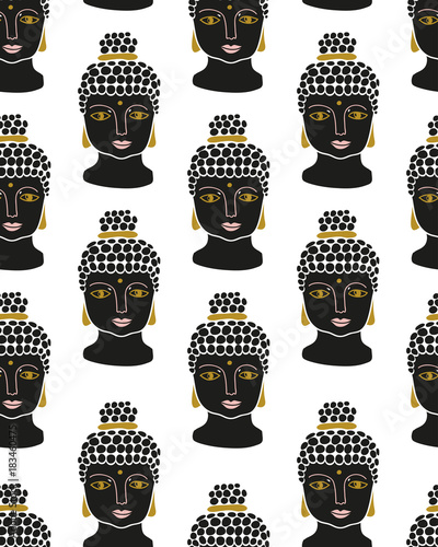 Vector buddha seamless pattern. Hand drawn print design for fabric, wrap paper or wallpaper.