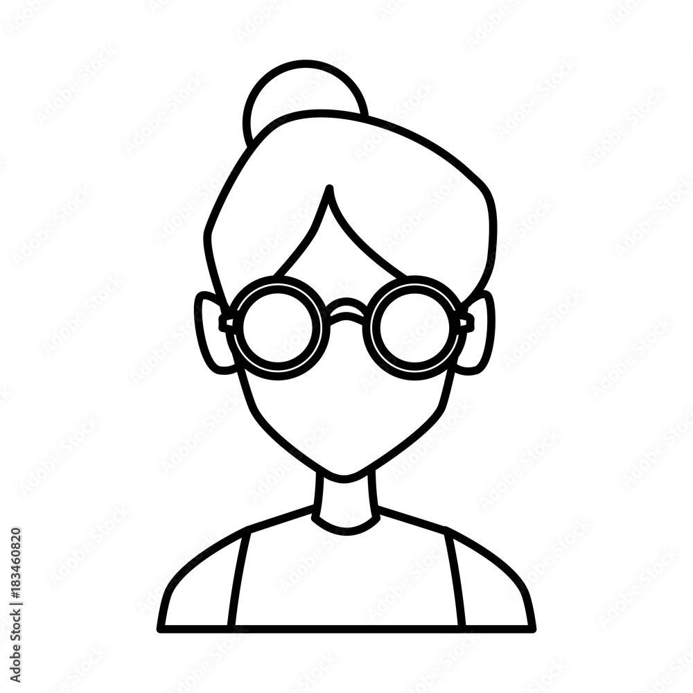 Geek girl with round frame glasses icon vector illustration graphic design Geek girl with round frame glasses icon vector illustration graphic design