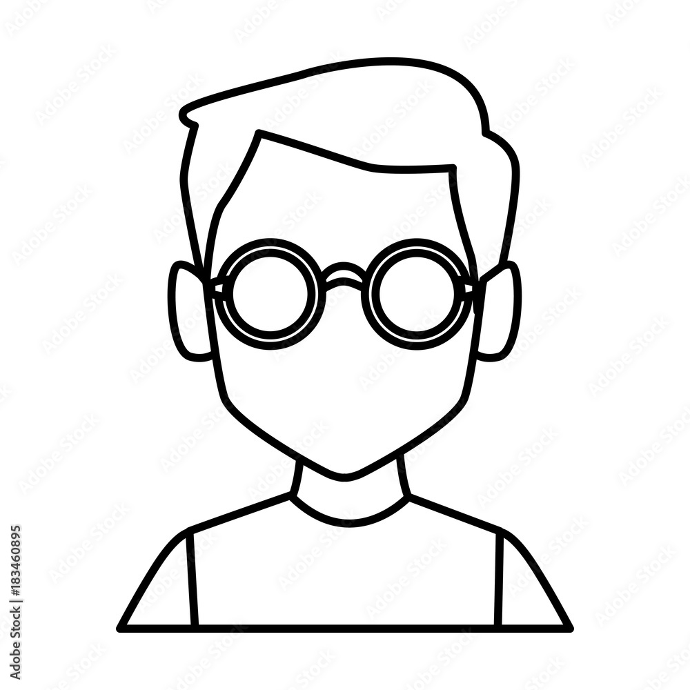 Geek man with round frame glasses icon vector illustration graphic design Geek man with round frame glasses icon vector illustration graphic design