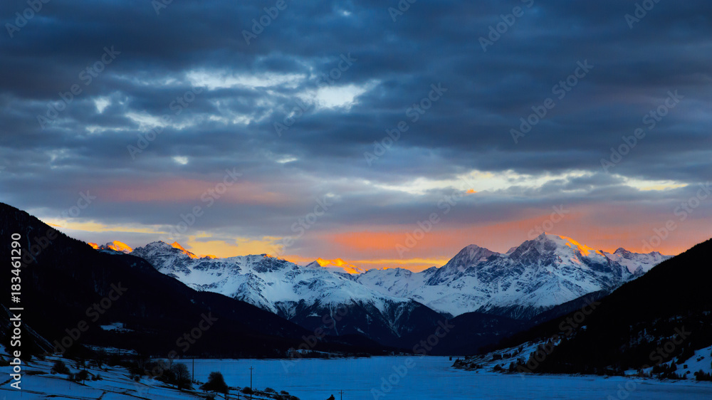 Reschensee, Sonnenuntergang