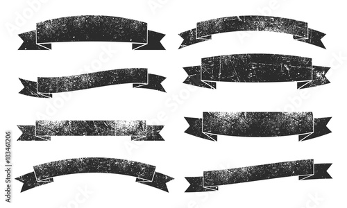Set of eight retro grunge ribbons banners. 