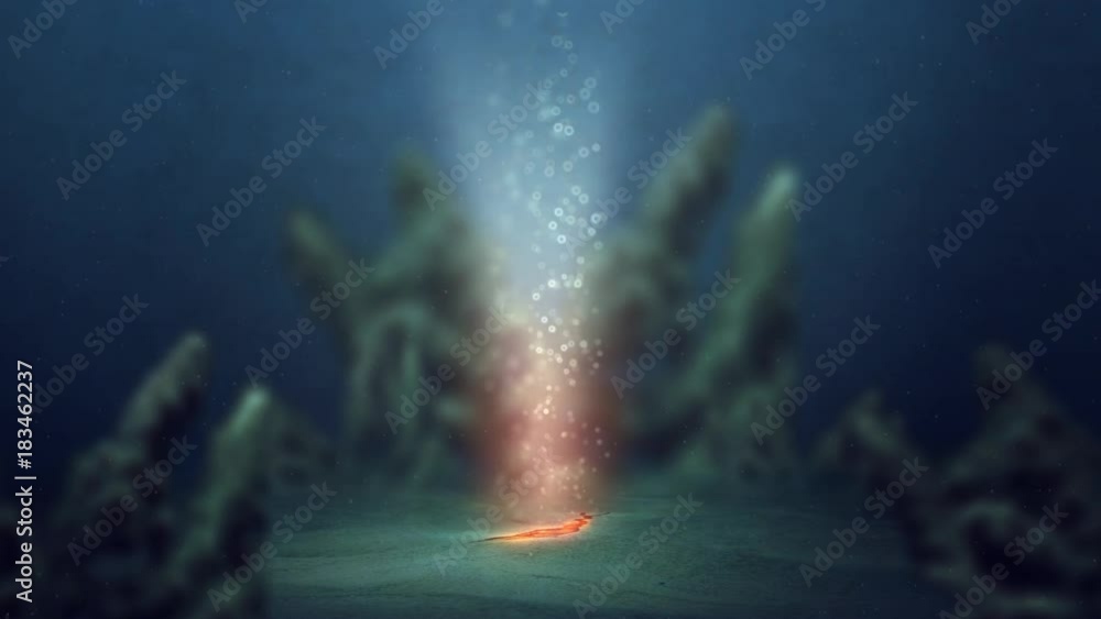 A CG animated underwater Volcanic rift on the ocean floor A CG animated underwater Volcanic rift on the ocean floor