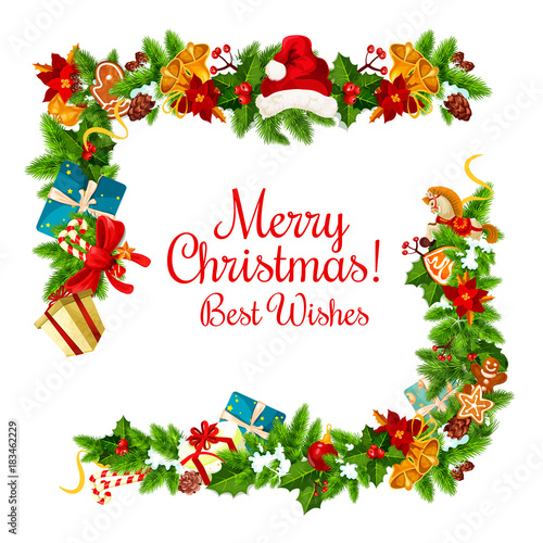 Christmas card with New Year garland frame corner
