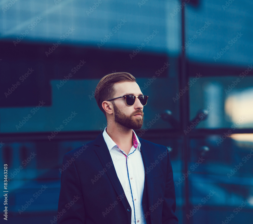 Close-up portrait successful fashion man in suit Close-up portrait successful fashion man in suit