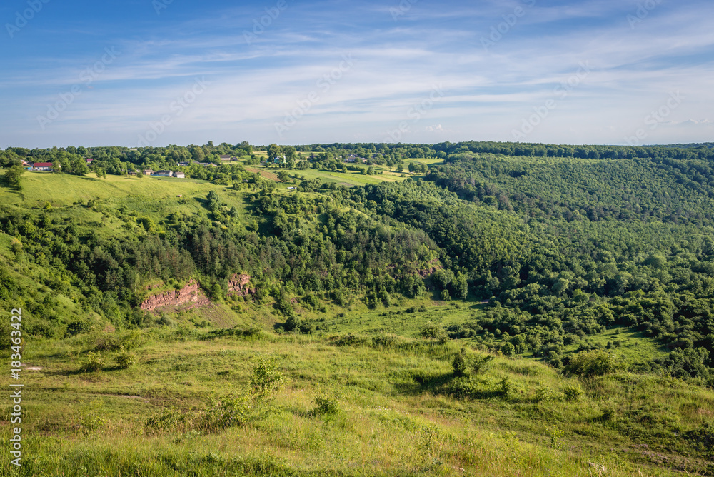 Dzhuryn river valley seen from hill near Nyrkiv village, Ukraine