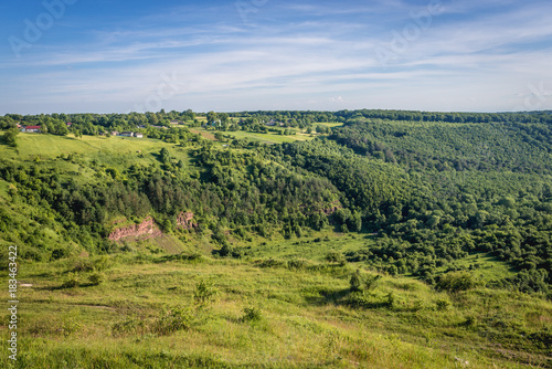 Dzhuryn river valley seen from hill near Nyrkiv village, Ukraine
